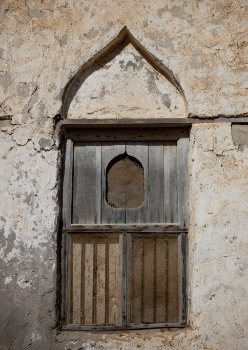 Old Wooden Window Carved On The Wall, Mirbat, Oman