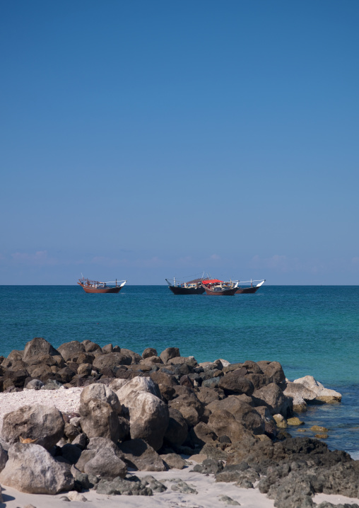 Dhows Ancored On The Sea, Masirah Island, Oman