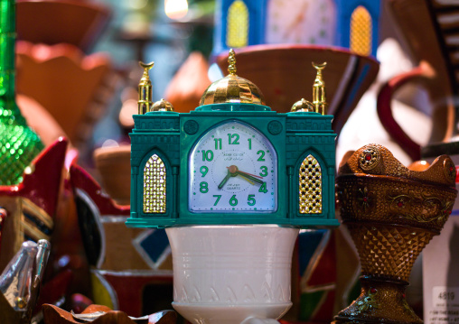 Clock with a mosque shape for sale in a market, Governorate of Muscat, Muscat, Oman