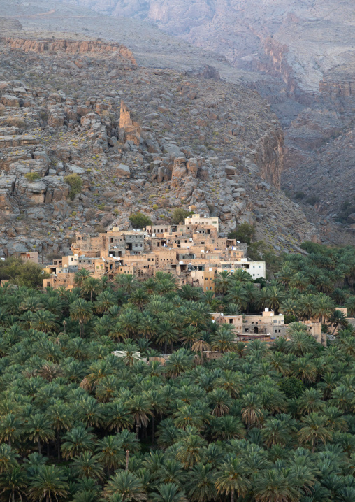 Old village in an oasis in front of the mountain, Ad Dakhiliyah Region, Misfat al Abriyyin, Oman