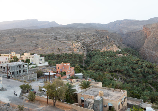 New houses built in front of an oasis, Ad Dakhiliyah Region, Misfat al Abriyyin, Oman