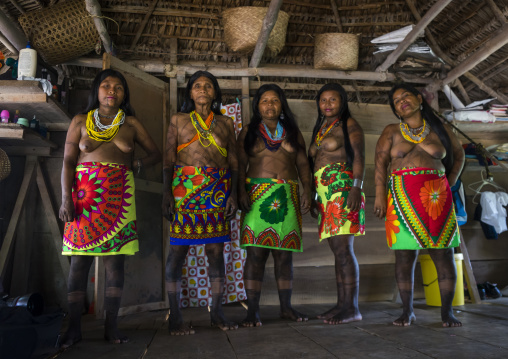 Panama, Darien Province, Bajo Chiquito, Women Of The Native Indian Embera Tribe