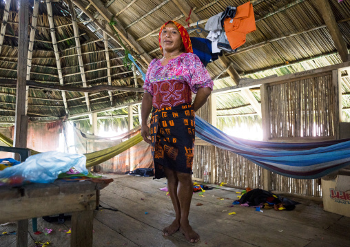Panama, San Blas Islands, Mamitupu, Gay Kuna Indigenous Man Wearing Female Traditional Clothes