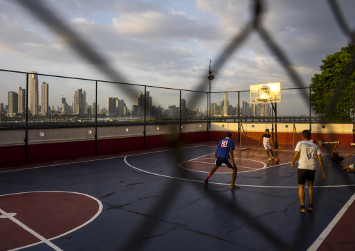 Panama, Province Of Panama, Panama City, Teens Playing Basketball In Casco Viejo