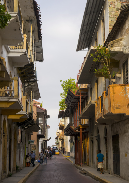 Panama, Province Of Panama, Panama City, Facades And Balconies Of The Old District In Casco Viejo