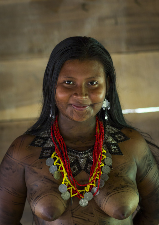 Panama, Darien Province, Bajo Chiquito, Woman Of The Native Indian Embera Tribe