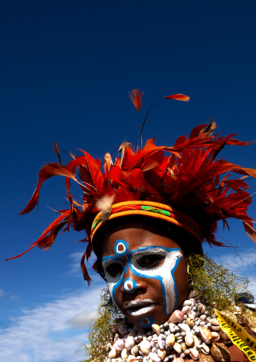 Highlander boy with traditional clothing during a sing-sing, Western Highlands Province, Mount Hagen, Papua New Guinea