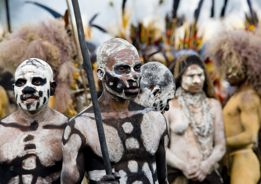 Skeleton tribe men during a sing-sing ceremony, Western Highlands Province, Mount Hagen, Papua New Guinea
