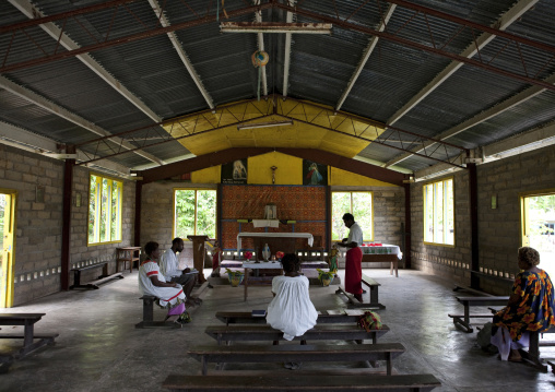 People inside a church, New Ireland Province, Langania, Papua New Guinea