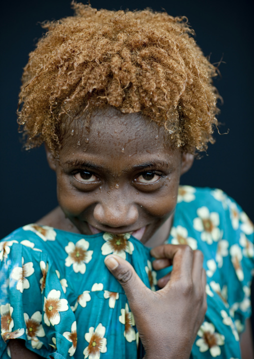 Portrait of a shy girl, New Ireland Province, Langania, Papua New Guinea