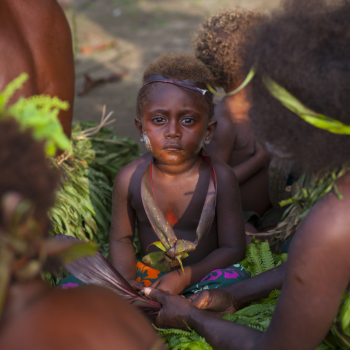 Portrait of a small boy during a ceremony, New Ireland Province, Langania, Papua New Guinea