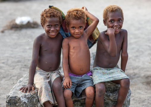Portrait of boys with blonde hair, New Ireland Province, Langania, Papua New Guinea
