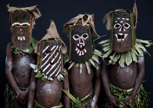 Portrait of boys during Malagan tatuana masks dance, New Ireland Province, Langania, Papua New Guinea