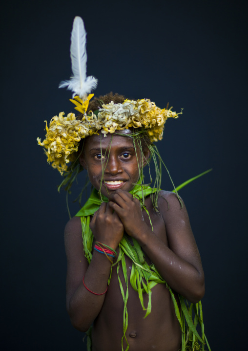 Portrait of a boy during Malagan tatuana masks dance, New Ireland Province, Langania, Papua New Guinea