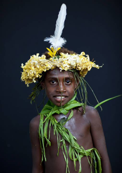 Portrait of a boy during a Malagan tatuana masks dance, New Ireland Province, Langania, Papua New Guinea
