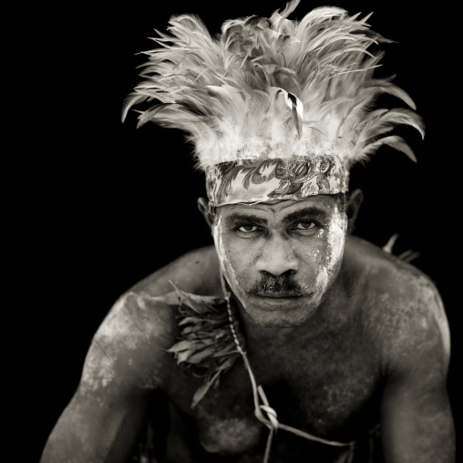 Portrait of a man from Paplieng tribe in traditional clothing, New Ireland Province, Kavieng, Papua New Guinea
