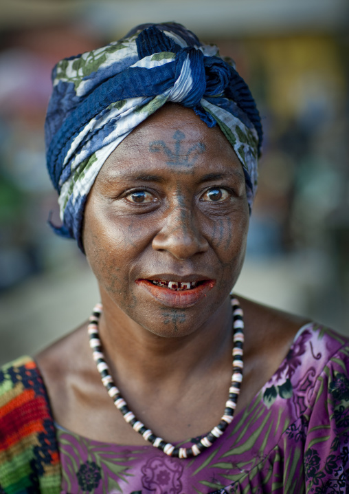 Portrait of a woman with tattoos on the face, East New Britain Province, Rabaul, Papua New Guinea