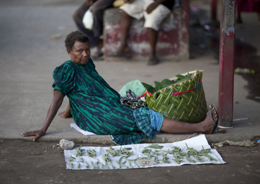 Woman selling vegetables at kokopo market, East New Britain Province, Rabaul, Papua New Guinea
