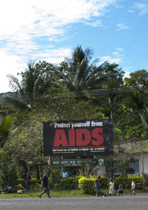 Aids campain on a billboard in the street, East New Britain Province, Rabaul, Papua New Guinea