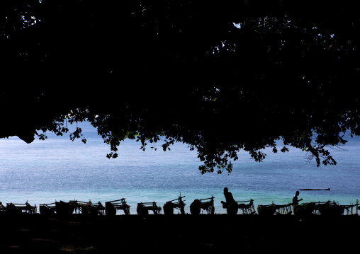 Boats on the beautiful deserted kaibola beach, Milne Bay Province, Trobriand Island, Papua New Guinea