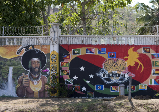 Decorated wall with the papuan flag, National Capital District, Port Moresby, Papua New Guinea