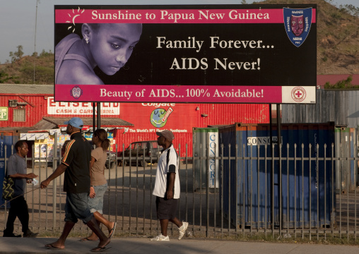 Aids campain on a billboard in the street, National Capital District, Port Moresby, Papua New Guinea