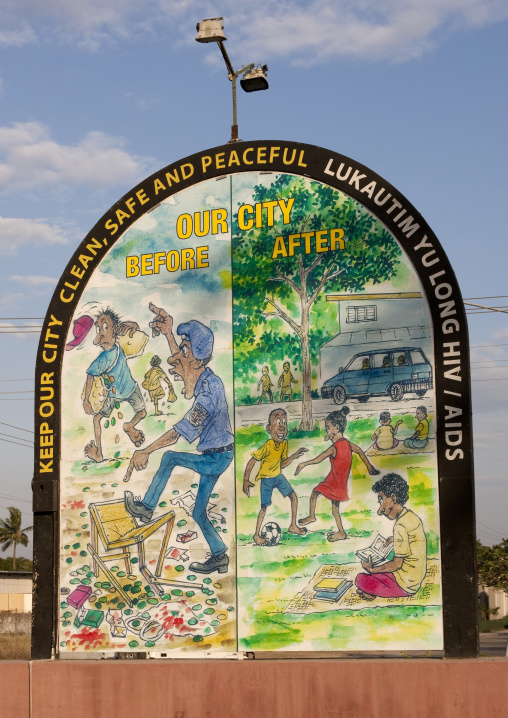 Billboard promoting a cleaner and safer city, National Capital District, Port Moresby, Papua New Guinea