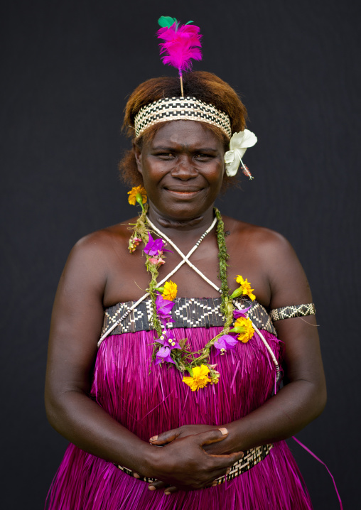 Portrait of a woman in traditional clothing, Autonomous Region of Bougainville, Bougainville, Papua New Guinea