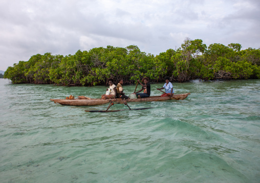 Women on a canoe on water, Autonomous Region of Bougainville, Bougainville, Papua New Guinea