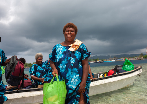Women in a boat, Autonomous Region of Bougainville, Bougainville, Papua New Guinea
