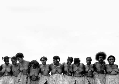 Women in traditional clothing dancing in line, Autonomous Region of Bougainville, Bougainville, Papua New Guinea