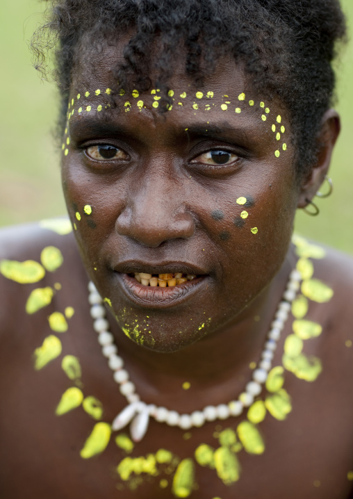 Portrait of a smiling woman with a traditional makeup, Autonomous Region of Bougainville, Bougainville, Papua New Guinea