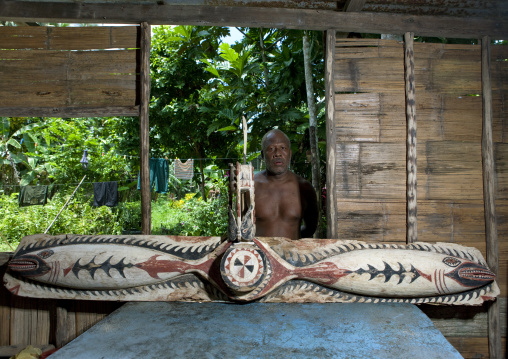 Malagan inside a chief house, New Ireland Province, Kapleman, Papua New Guinea