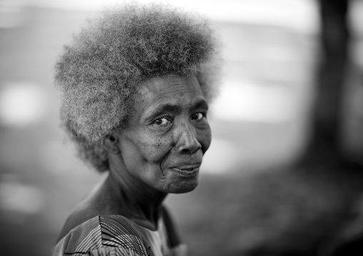 Portrait of an old woman with white hair, New Ireland Province, Kapleman, Papua New Guinea