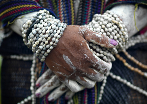 Mourning woman with job tears necklaces, Western Highlands Province, Mount Hagen, Papua New Guinea