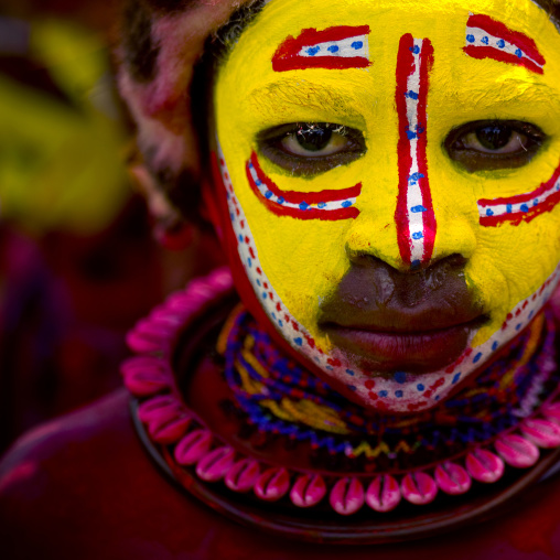 Portrait of a Huli tribe boy during a sing-sing, Western Highlands Province, Mount Hagen, Papua New Guinea