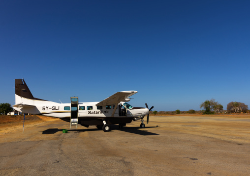Safarilink plane on the airport runway, Lamu County, Manda island, Kenya