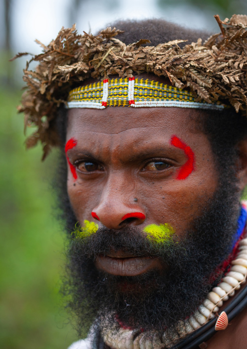 Portrait of a Chimbu tribe man with traditional makeup during a sing sing, Western Highlands Province, Mount Hagen, Papua New Guinea