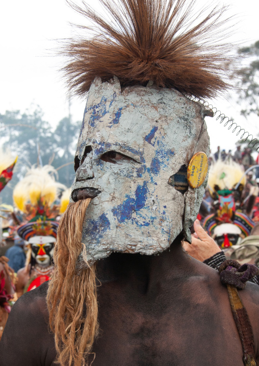 Highlander warrior with a mask during a sing-sing, Western Highlands Province, Mount Hagen, Papua New Guinea
