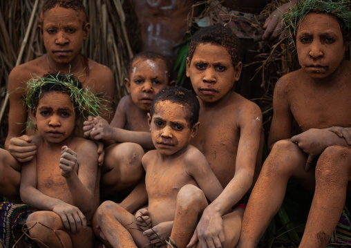 Chimbu tribe children during a Sing-sing ceremony, Western Highlands Province, Mount Hagen, Papua New Guinea