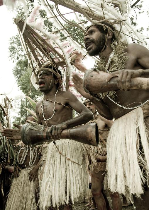 Costal tribe men with headwears during a Sing-sing, Western Highlands Province, Mount Hagen, Papua New Guinea