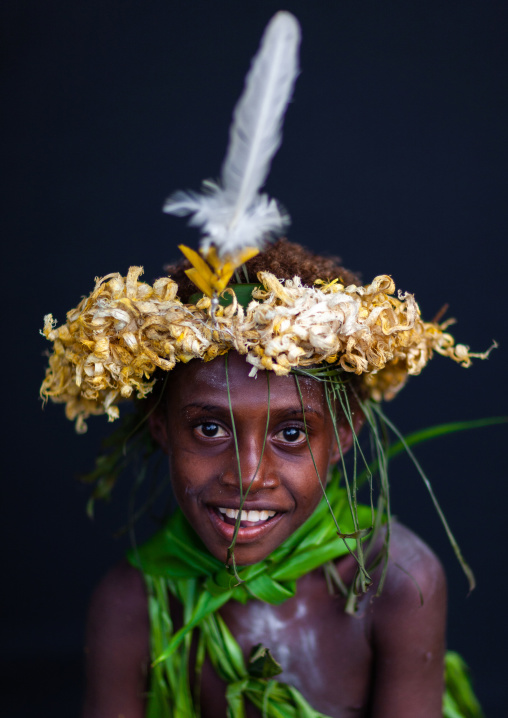 Portrait of a boy during a Malagan tatuana masks dance, New Ireland Province, Langania, Papua New Guinea