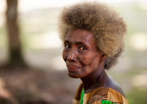 Portrait of an old woman with white hair, New Ireland Province, Kapleman, Papua New Guinea
