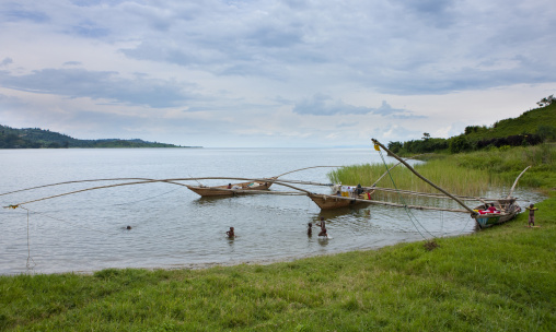 Traditional boats in brasserie area, Lake Kivu, Gisenye, Rwanda