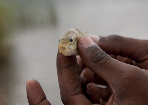 Rwandan boy fishing, Lake Kivu, Gisenye, Rwanda