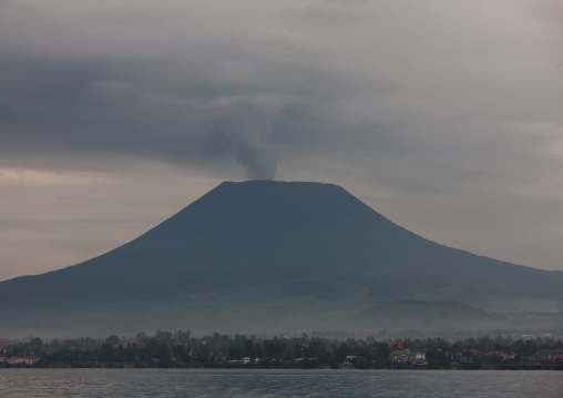 Smoke coming out of nyiragongo congo volcano, Lake Kivu, Gisenye, Rwanda