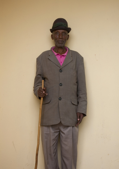 Rwandan old man in suit with a hat, Western Province, Karongi, Rwanda