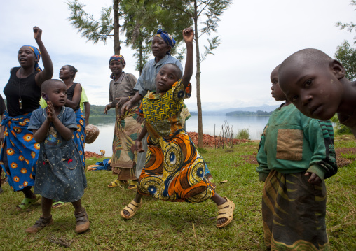 Rwandan women and girls performing a traditional dance, Lake Kivu, Nkombo, Rwanda