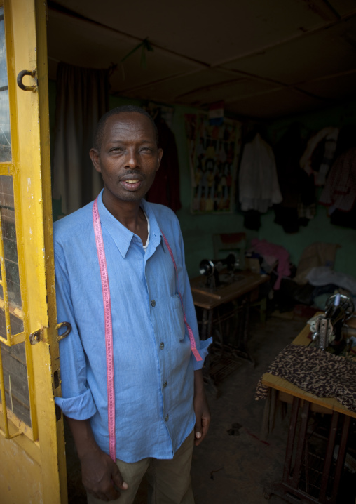 Rwandan tailor in his shop, Kigali Province, Kigali, Rwanda