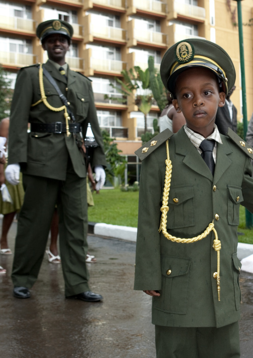Kid dressed in a military uniform for a wedding, Kigali Province, Kigali, Rwanda